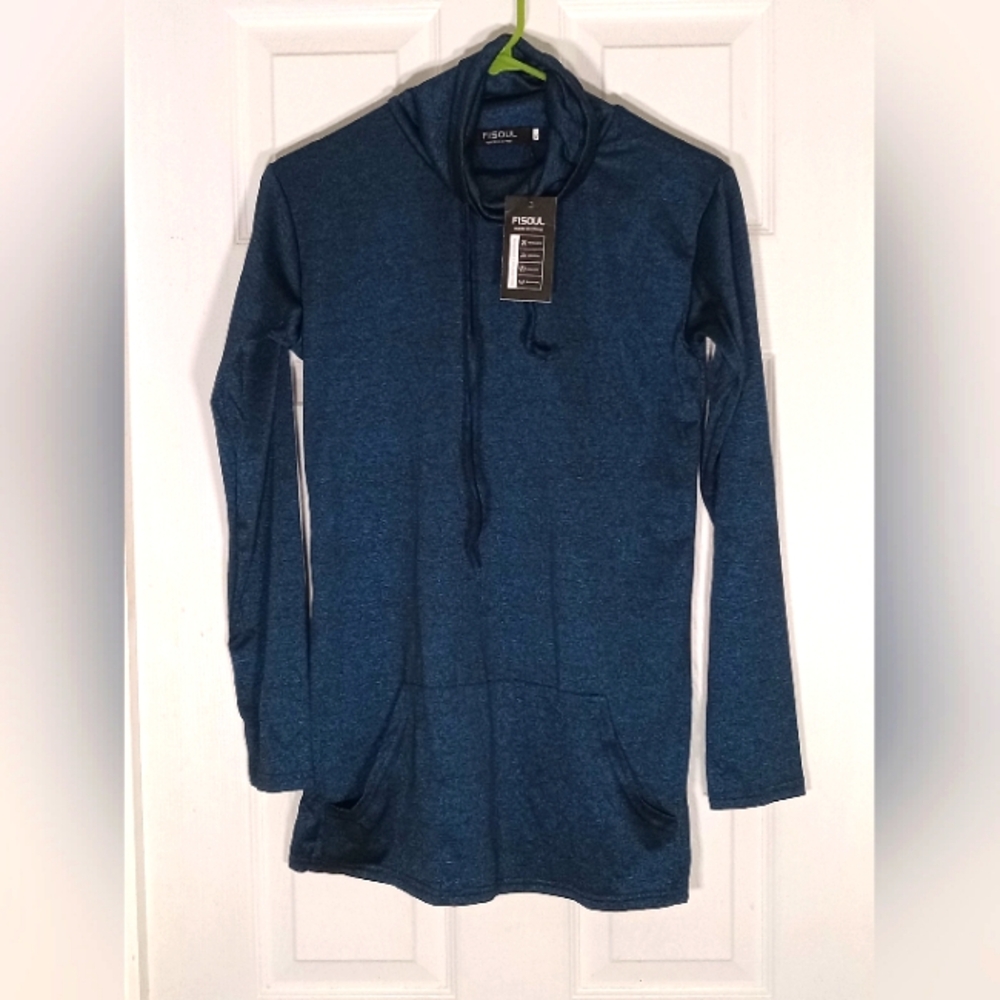 pullover Funnel Neck jersey FISOUL long sleeve Blue Heather Cotton Blend Knit